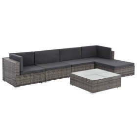 Set de muebles de jardín 6 pzas y cojines ratán sintético gris en Conjuntos de jardín | Comprar online en Foru.es