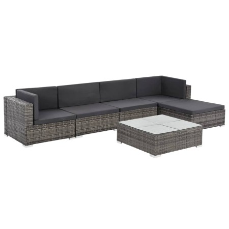 Set de muebles de jardín 6 pzas y cojines ratán sintético gris en Conjuntos de jardín | Comprar online en Foru.es