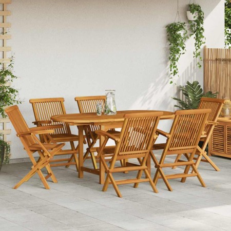 Set de comedor de jardín 7 piezas de madera maciza de teca en Conjuntos de jardín | Comprar online en Foru.es