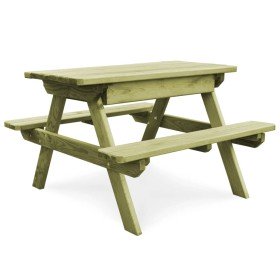Mesa de pícnic y bancos niños madera pino impregnada 90x90x58cm en Mesas de jardín | Comprar online en Foru.es