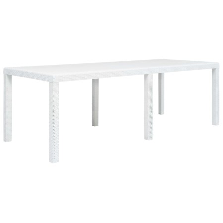 Mesa de jardín aspecto de ratán plástico blanca 220x90x72 cm en Mesas de jardín | Comprar online en Foru.es