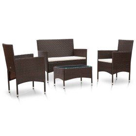 Set muebles de jardín 4 piezas y cojines ratán sintético marrón en Conjuntos de jardín | Comprar online en Foru.es