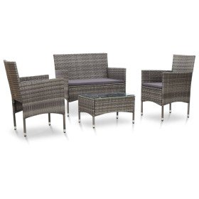 Set de muebles de jardín 4 pzas y cojines ratán sintético gris en Conjuntos de jardín | Comprar online en Foru.es
