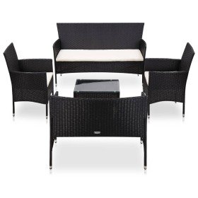 Set muebles de jardín y cojines 5 piezas ratán sintético negro en Conjuntos de jardín | Comprar online en Foru.es