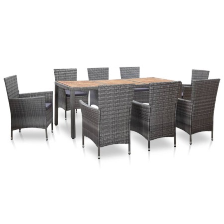 Set de comedor de jardín 9 pzas y cojines ratán sintético gris en Conjuntos de jardín | Comprar online en Foru.es