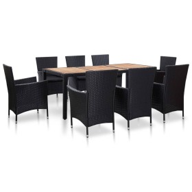 Set comedor de jardín 9 piezas y cojines ratán sintético negro en Conjuntos de jardín | Comprar online en Foru.es
