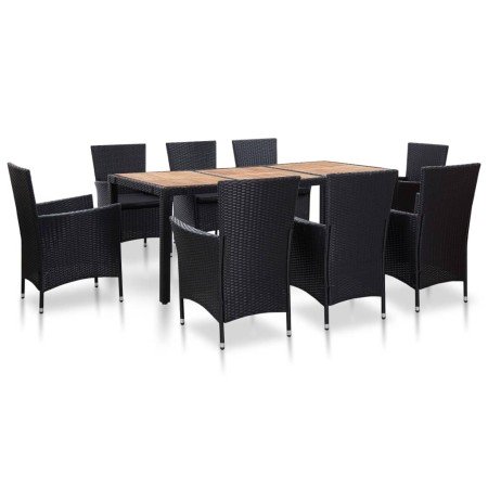 Set comedor de jardín 9 piezas y cojines ratán sintético negro en Conjuntos de jardín | Comprar online en Foru.es