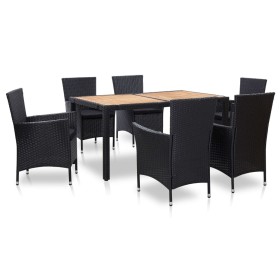 Set comedor de jardín 7 piezas y cojines ratán sintético negro en Conjuntos de jardín | Comprar online en Foru.es