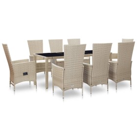 Set comedor de jardín 9 piezas y cojines ratán sintético beige en Conjuntos de jardín | Comprar online en Foru.es