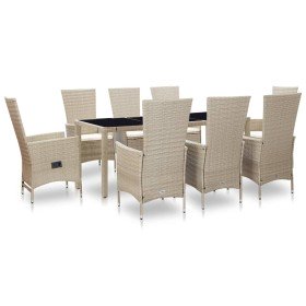 Set comedor de jardín 9 piezas y cojines ratán sintético beige en Conjuntos de jardín | Comprar online en Foru.es