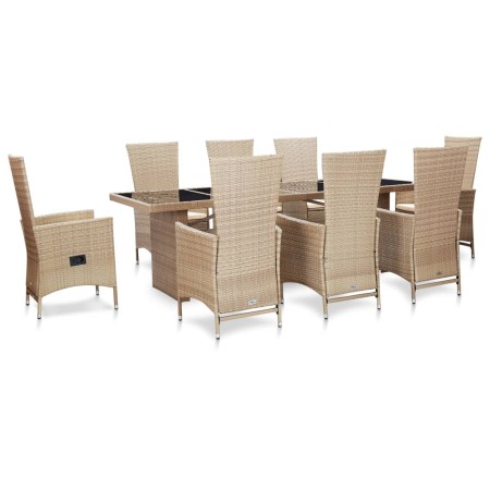 Set comedor de jardín 9 piezas y cojines ratán sintético beige en Conjuntos de jardín | Comprar online en Foru.es
