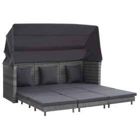 Sofá cama extensible 3 plazas con capota ratán sintético gris en Sofás de exterior | Comprar online en Foru.es
