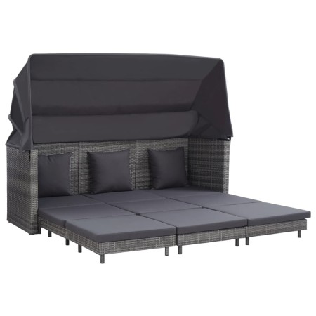 Sofá cama extensible 3 plazas con capota ratán sintético gris en Sofás de exterior | Comprar online en Foru.es