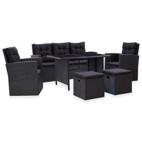 Set muebles de jardín 6 piezas y cojines ratán sintético negro en Conjuntos de jardín | Comprar online en Foru.es