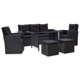 Set muebles de jardín 6 piezas y cojines ratán sintético negro en Conjuntos de jardín | Comprar online en Foru.es