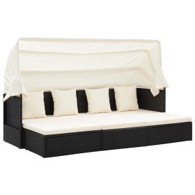 Tumbona cama jardín techo ratán sintético negro en Camas para exterior | Comprar online en Foru.es