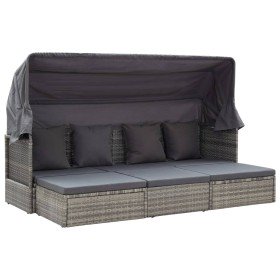 Tumbona cama jardín con techo ratán sintético gris en Camas para exterior | Comprar online en Foru.es
