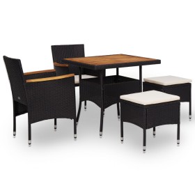 Set comedor jardín 5 pzas ratán sintético y madera acacia negro en Conjuntos de jardín | Comprar online en Foru.es