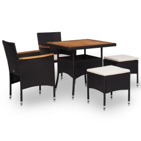 Set comedor jardín 5 pzas ratán sintético y madera acacia negro en Conjuntos de jardín | Comprar online en Foru.es