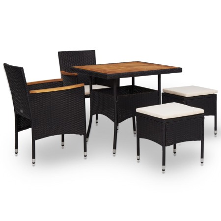 Set comedor jardín 5 pzas ratán sintético y madera acacia negro en Conjuntos de jardín | Comprar online en Foru.es