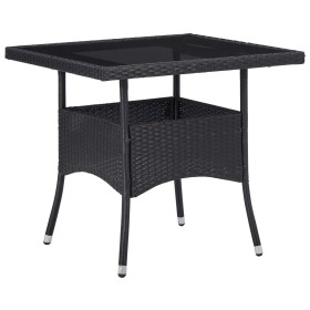 Mesa de comedor para jardín ratán sintético y vidrio negro en Mesas de jardín | Comprar online en Foru.es