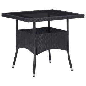 Mesa de comedor para jardín ratán sintético y vidrio negro en Mesas de jardín | Comprar online en Foru.es