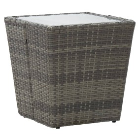Mesa de centro ratán PE y vidrio templado gris 41,5x41,5x43 cm en Mesas de jardín | Comprar online en Foru.es