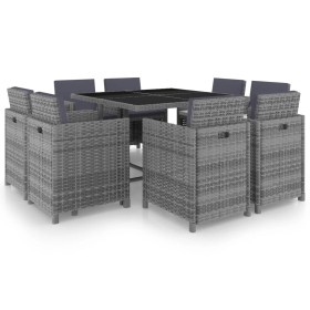 Set comedor de jardín 9 piezas y cojines ratán sintético gris en Conjuntos de jardín | Comprar online en Foru.es