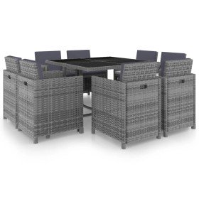 Set comedor de jardín 9 piezas y cojines ratán sintético gris en Conjuntos de jardín | Comprar online en Foru.es
