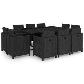 Set comedor de jardín 11 piezas y cojines ratán sintético negro en Conjuntos de jardín | Comprar online en Foru.es