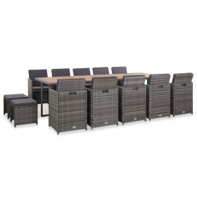 Set comedor de jardín 15 piezas y cojines ratán sintético gris en Conjuntos de jardín | Comprar online en Foru.es
