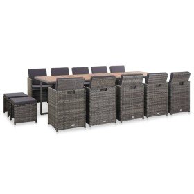 Set comedor de jardín 15 piezas y cojines ratán sintético gris en Conjuntos de jardín | Comprar online en Foru.es