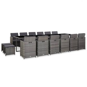 Set de comedor de jardín 17 pzas y cojines ratán sintético gris en Conjuntos de jardín | Comprar online en Foru.es