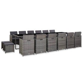 Set de comedor de jardín 17 pzas y cojines ratán sintético gris en Conjuntos de jardín | Comprar online en Foru.es