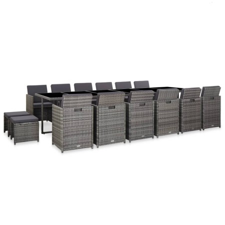Set de comedor de jardín 17 pzas y cojines ratán sintético gris en Conjuntos de jardín | Comprar online en Foru.es