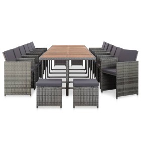 Set de comedor de jardín 17 pzas y cojines ratán sintético gris en Conjuntos de jardín | Comprar online en Foru.es