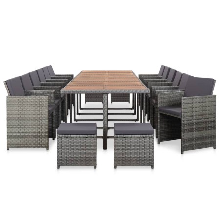 Set de comedor de jardín 17 pzas y cojines ratán sintético gris en Conjuntos de jardín | Comprar online en Foru.es