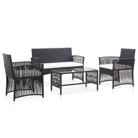 Set muebles de jardín 4 piezas y cojines ratán sintético negro en Conjuntos de jardín | Comprar online en Foru.es
