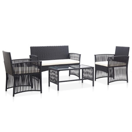 Set muebles de jardín 4 piezas y cojines ratán sintético negro en Conjuntos de jardín | Comprar online en Foru.es