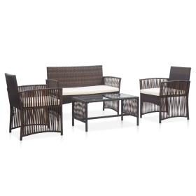 Set muebles de jardín 4 piezas y cojines ratán sintético marrón en Conjuntos de jardín | Comprar online en Foru.es