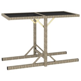 Mesa de jardín de vidrio y ratán sintético beige 110x53x72 cm en Mesas de jardín | Comprar online en Foru.es