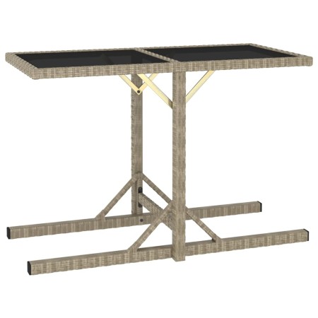 Mesa de jardín de vidrio y ratán sintético beige 110x53x72 cm en Mesas de jardín | Comprar online en Foru.es