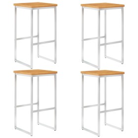 Taburetes de bar 4 uds madera maciza acacia y acero inoxidable en Sillas de jardín | Comprar online en Foru.es