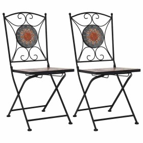 Sillas bistró de mosaico 2 unidades naranja/gris en Sillas de jardín | Comprar online en Foru.es