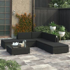 Set muebles de jardín 6 piezas y cojines ratán sintético negro en Conjuntos de jardín | Comprar online en Foru.es