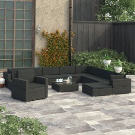 Set muebles de jardín y cojines 12 pzas ratán sintético negro en Conjuntos de jardín | Comprar online en Foru.es