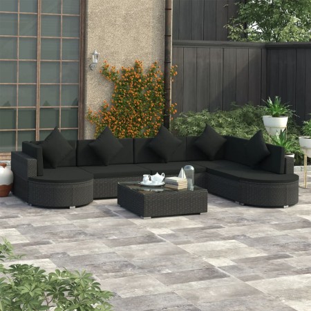 Set muebles de jardín y cojines 8 piezas ratán sintético negro en Conjuntos de jardín | Comprar online en Foru.es