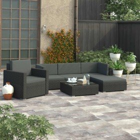Set muebles de jardín 6 piezas y cojines ratán sintético negro en Conjuntos de jardín | Comprar online en Foru.es