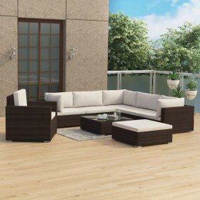 Set muebles de jardín 8 piezas y cojines ratán sintético marrón en Conjuntos de jardín | Comprar online en Foru.es