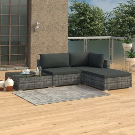 Set de muebles de jardín 4 pzas y cojines ratán sintético gris en Conjuntos de jardín | Comprar online en Foru.es